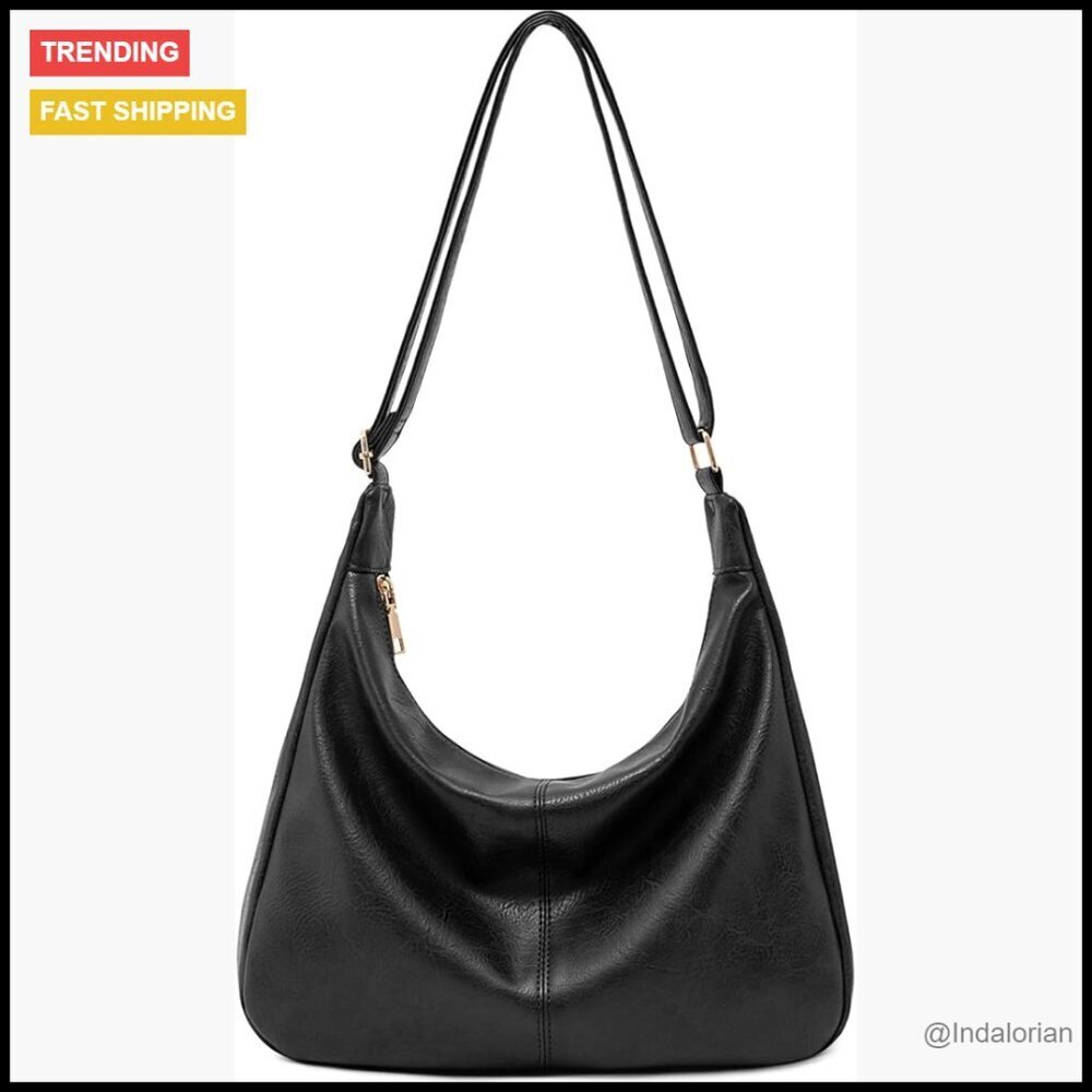 Vegan Leather Hobo Bag Foldable Slouchy Shoulder Crossbody Tote Minimal Chic